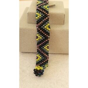 Artisan Loom Woven Seed Bead Bracelet Geometric Chevron Metallic Statement